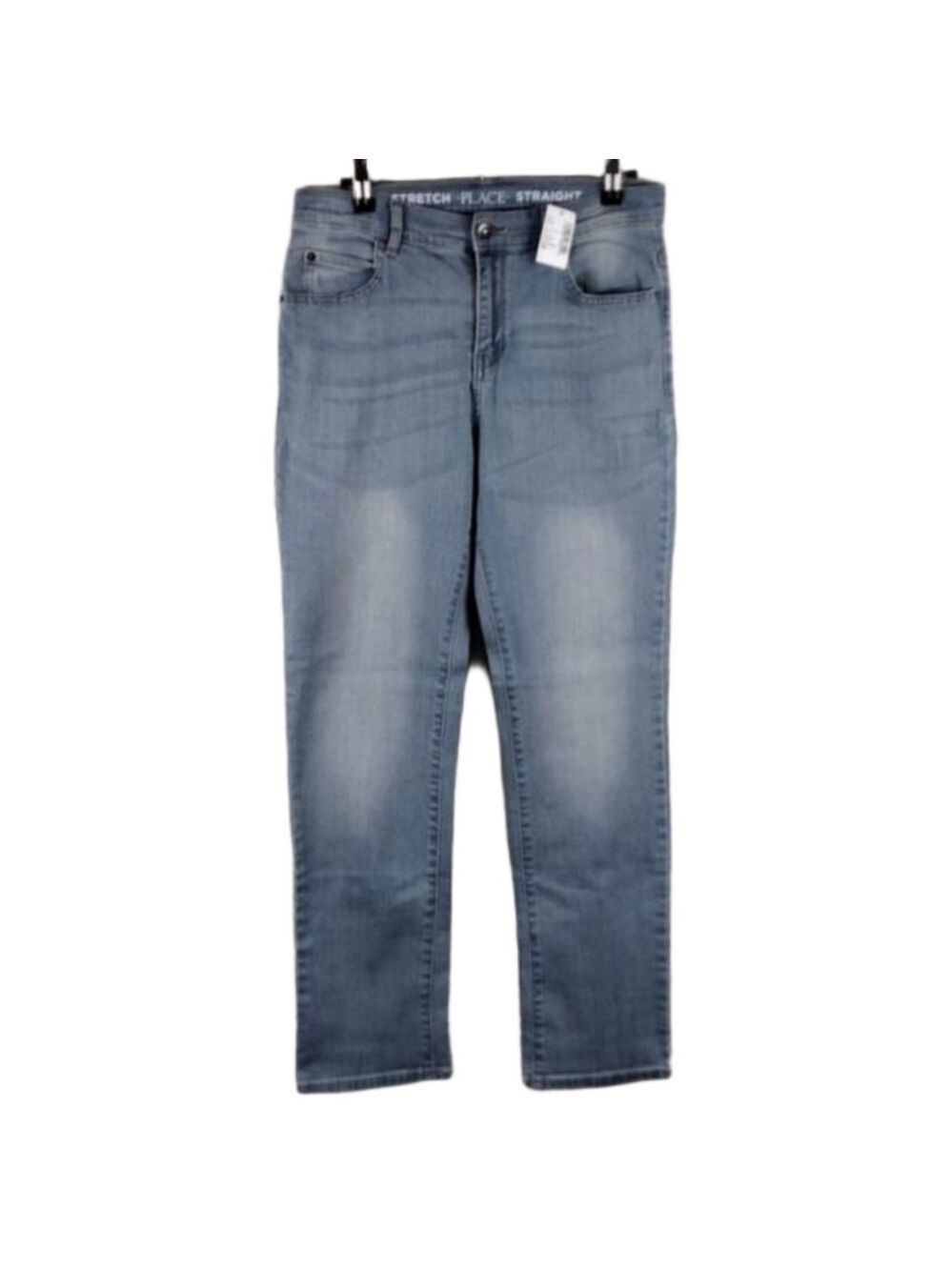 Place Stretch Blue Faded Light Wash Five Pocket Mid Rise Adjustable Waist Jean